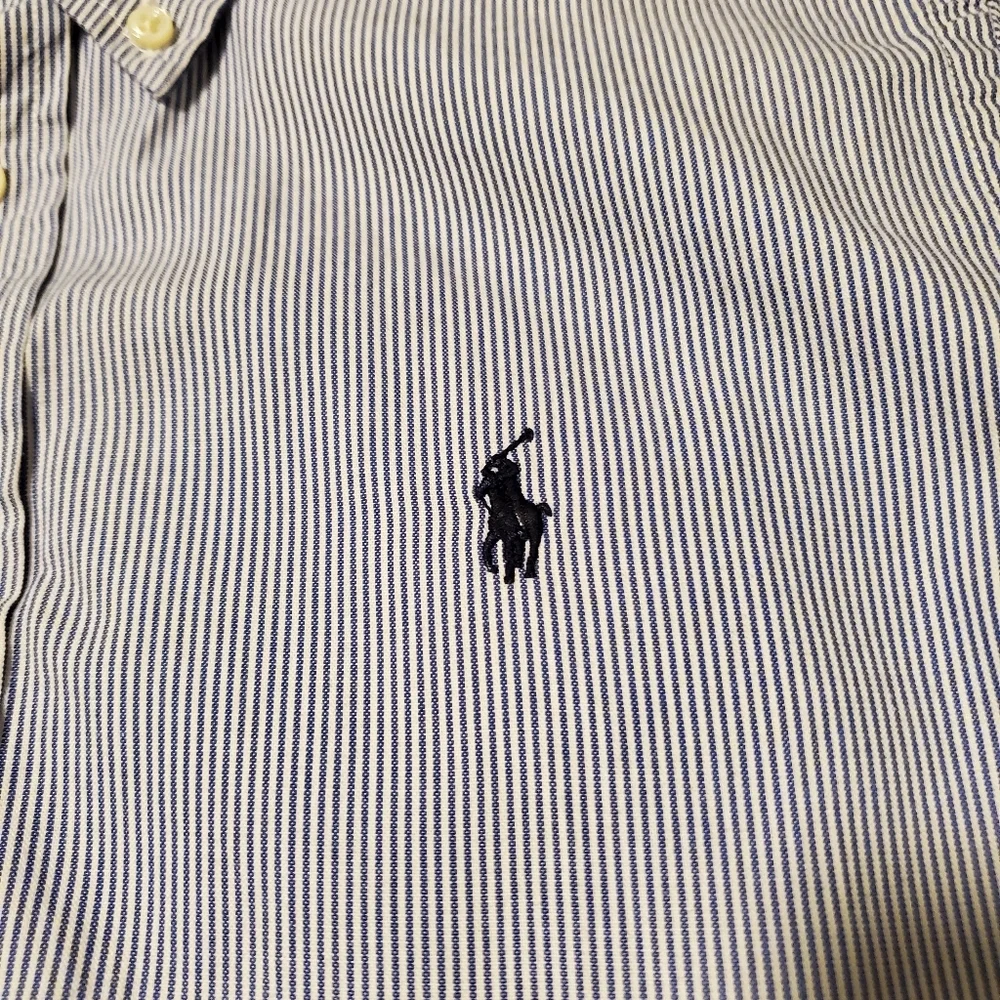 Ralph Lauren Polo Striped Button Down Shirt, boys size 10-12, Blue And White